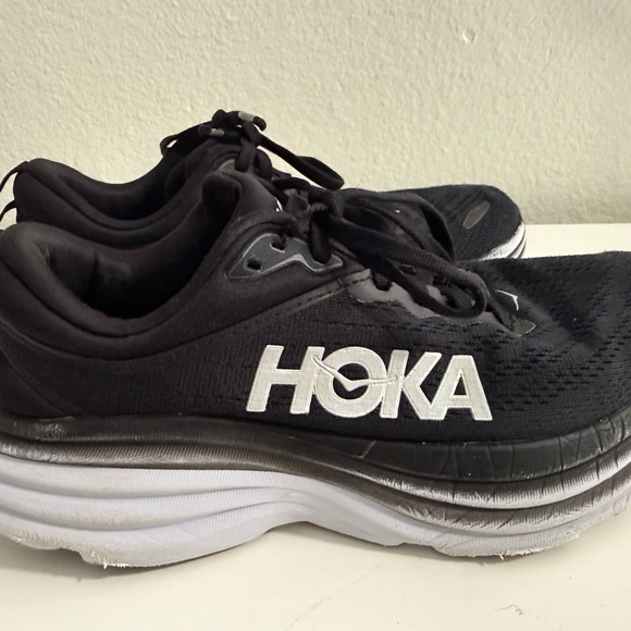 Hoka Bondi 8 Black and White Athletic Shoes - Picture 5 of 9